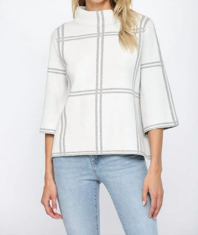 Fashionable And Versatile Checker Sweater In White/grey