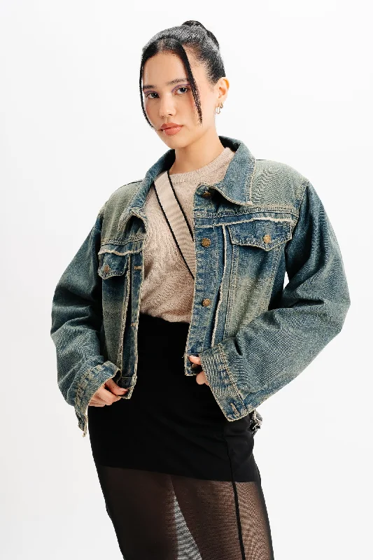 Retro Fashion Blue Patch Pocket Denim Jacket