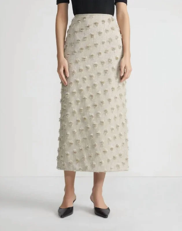 Elegant And Simple Fringed Dot Jacquard Pencil Skirt In Plaster Iridescent