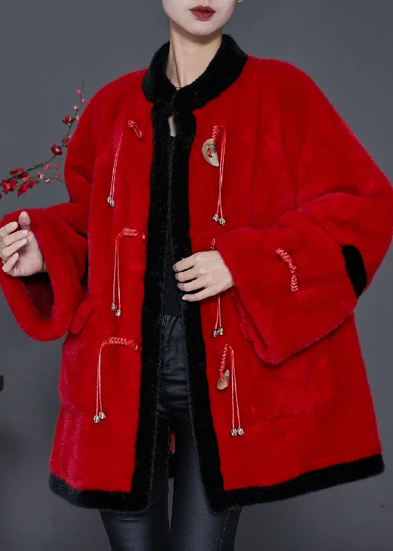 Bright Colors Bohemian Red Tasseled Patchwork Mink Velvet Coats Spring