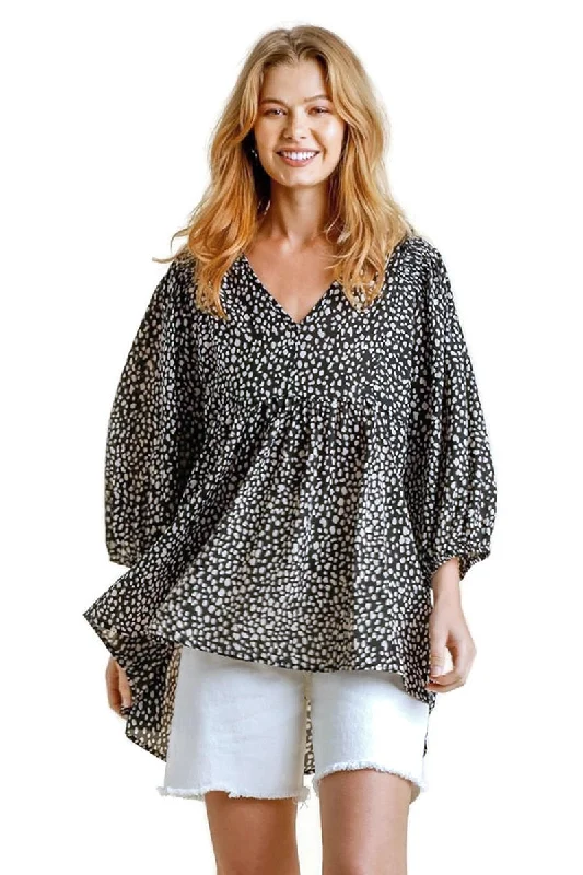 Minimalism Cheetah Babydoll Top, Black