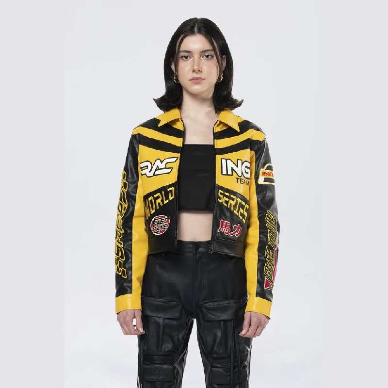 Unique Design Collared Racing Jacket - Black