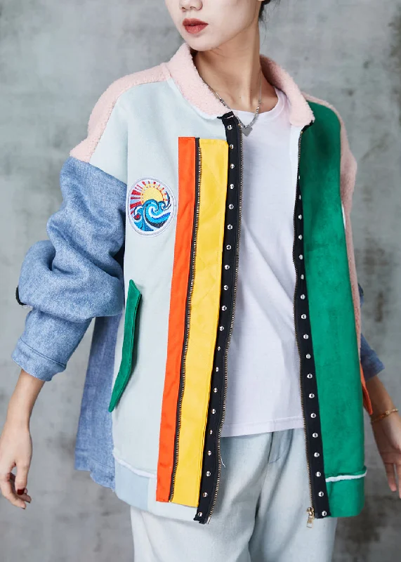 Lazy Style Original Design Colorblock Oversized Patchwork Leather And Fur Jackets Winter