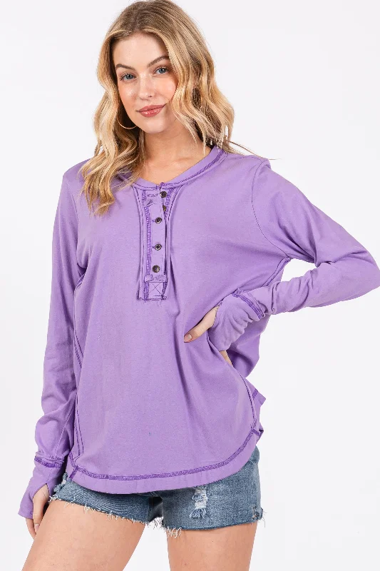 Personalized Design Lavender Long Sleeve Exposed Seam Top