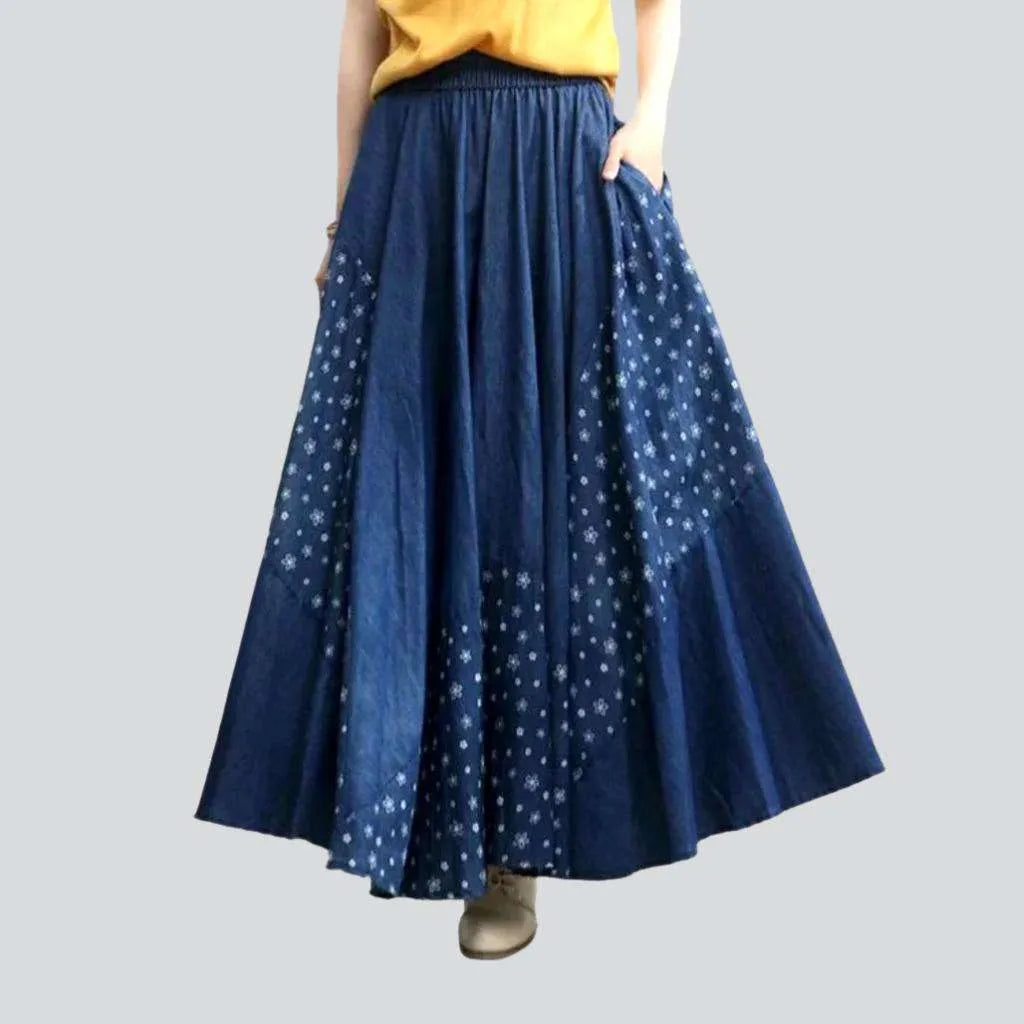 Boutique Recommendation Ornament print painted jean skirt