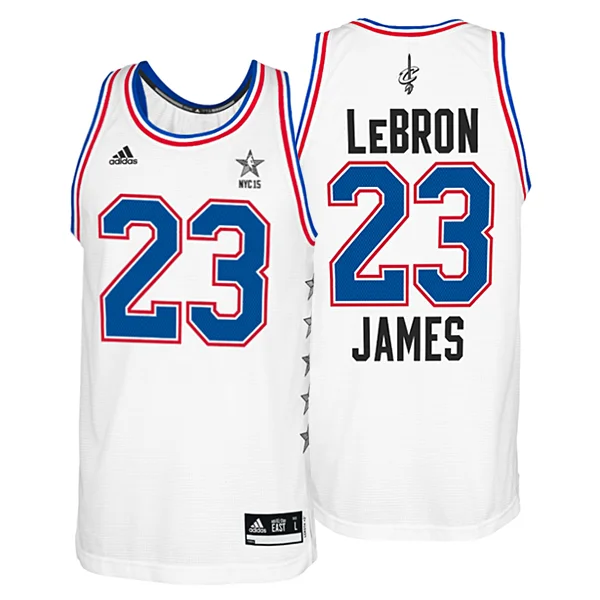 Slightly Flared Design LeBron James #23 Cleveland Cavaliers Adult NBA Replica White Eastern Conference All Star Jersey