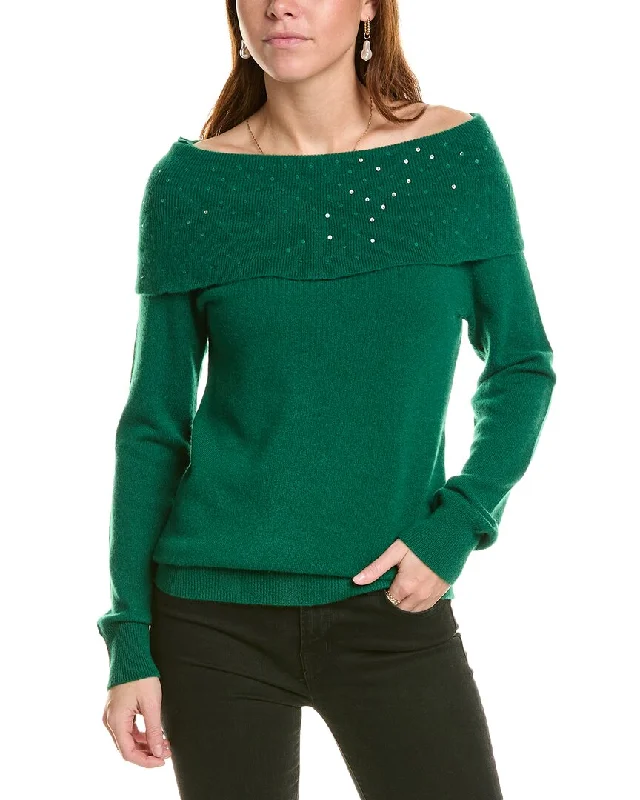 Soft And Comfortable sofiacashmere Off-the-Shoulder Cashmere Sweater