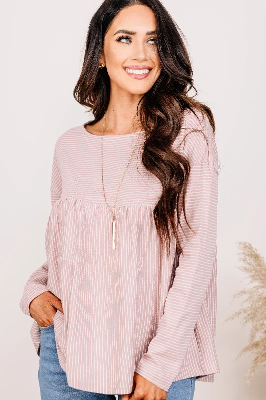 Ethnic Style Open Your Heart Blush Pink Striped Babydoll Top