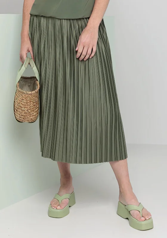 Minimalism Bianca Klea Pleated Logo Waist Midi Skirt, Green