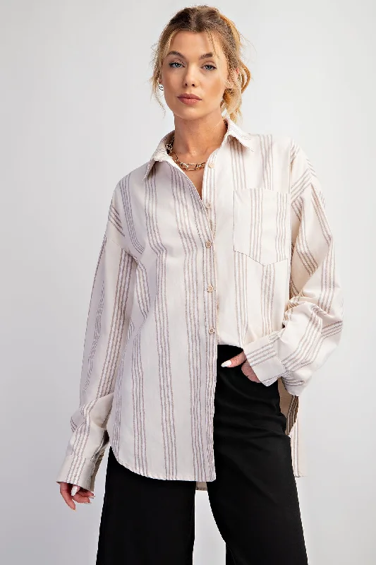 Exclusive Customization Taupe Stripe Button Down Shirt