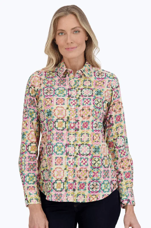 Spring Fashion Zoey No Iron Watercolor Tile Shirt