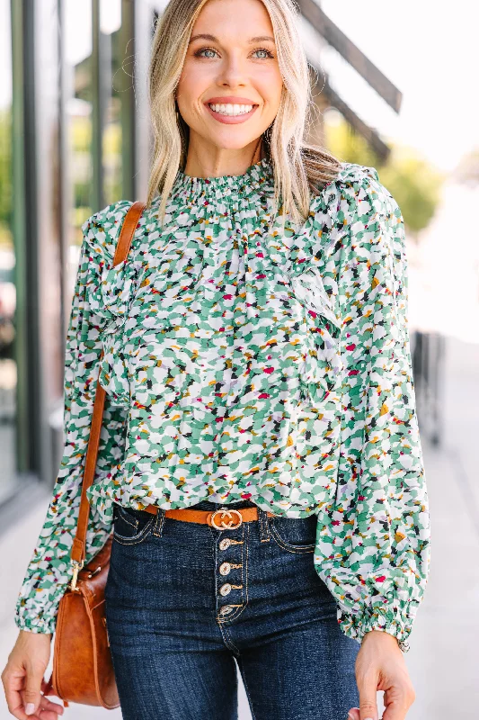 Thin Design Now's The Time Green Abstract Blouse