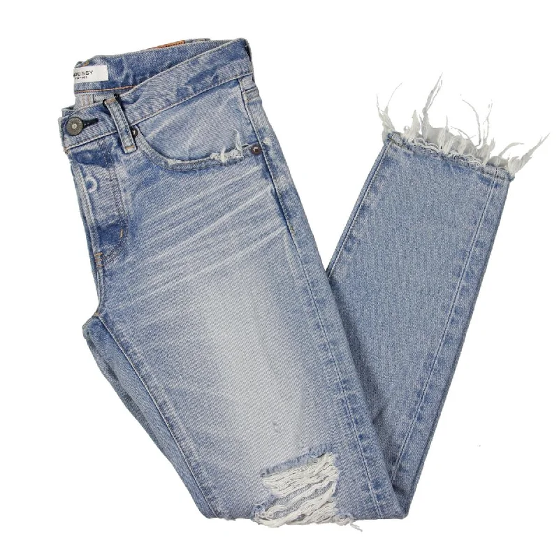 Casual And Comfortable May Womens Mid-Rise Destroyed Tapered Leg Jeans