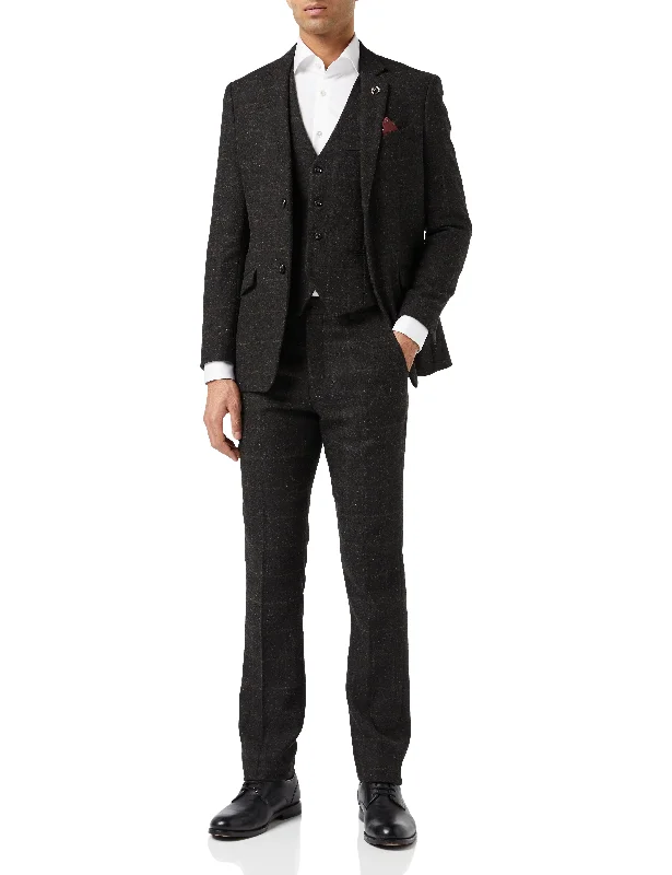 Stretch Design Black Tweed Check Suit