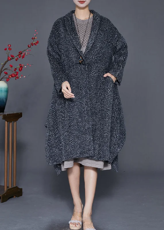 Sweet Style French Grey Asymmetrical Exra Large Hem Woolen Coat Outwear Fall