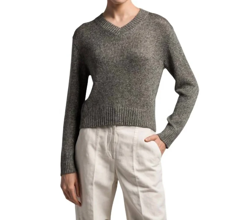 Classic Style Lurex Sweater Top In Grey/brown(Silver)