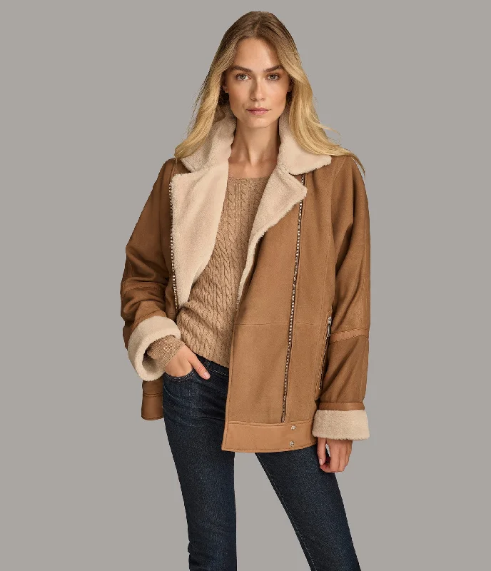 Warm Atmosphere Ramona Faux Shearling Oversized Moto