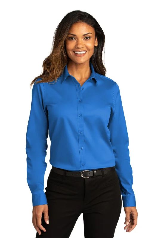 Trendy And Casual Port Authority Womens SuperPro Wrinkle Resistant React Long Sleeve Button Down Shirt - Strong Blue