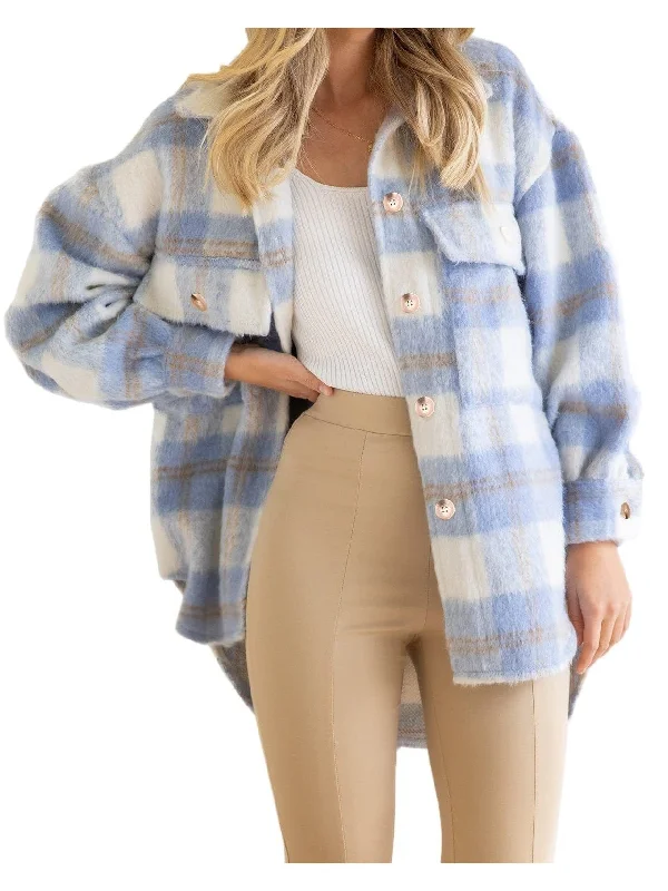 British Fashion Chunky Knit Plaid Jacket for Women