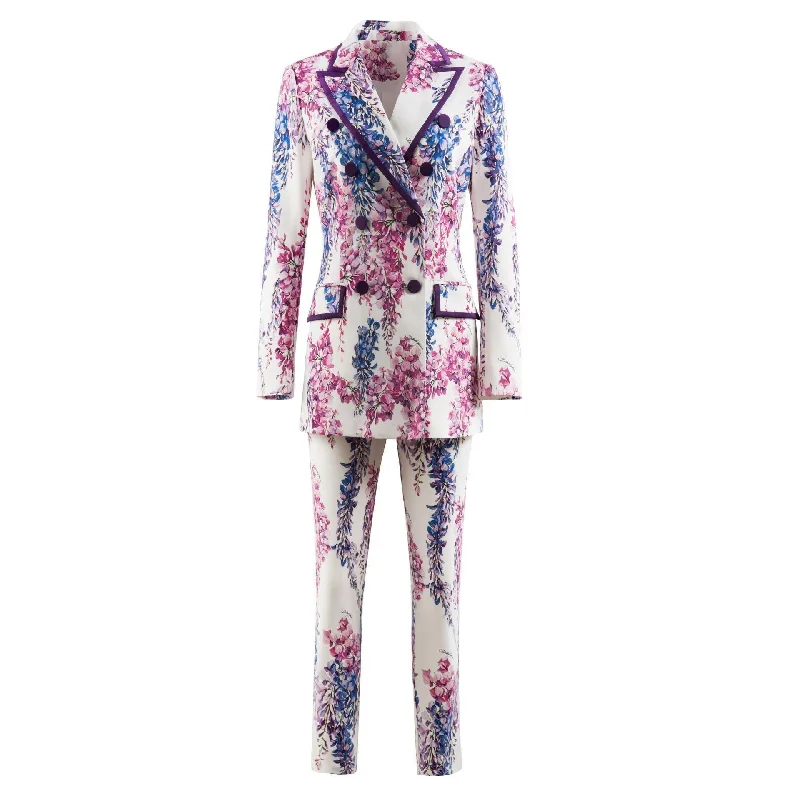 Lively And Youthful Floral Double-Breasted Pantsuit