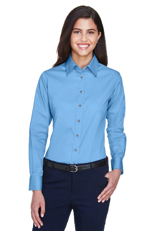 Relaxed And Casual Harriton Womens Wrinkle Resistant Long Sleeve Button Down Shirt - Light College Blue