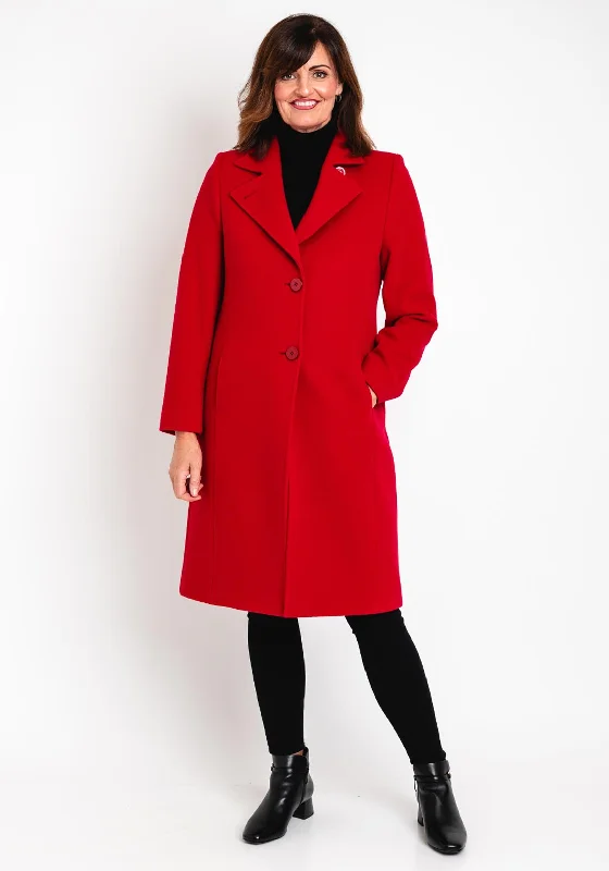 Comfortable And Cold-proof Christina Felix Notch Collar Wool Cashmere Blend Long Coat, Red