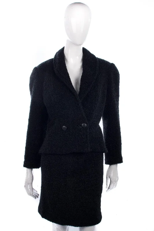 Classic Fantasia Skirt Suit Vintage Wool Black Fully Lined UK Size 12