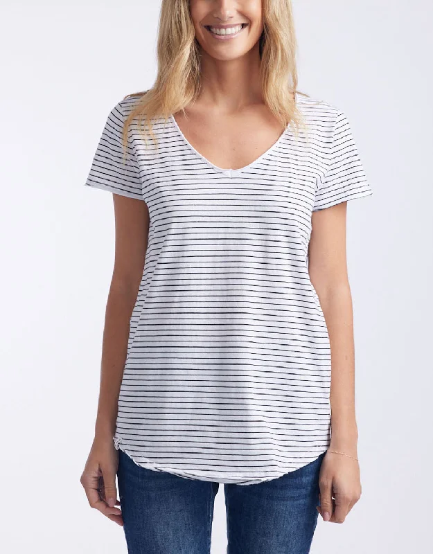 Casual And Comfortable Fundamental Vee Tee - Black/White Stripe