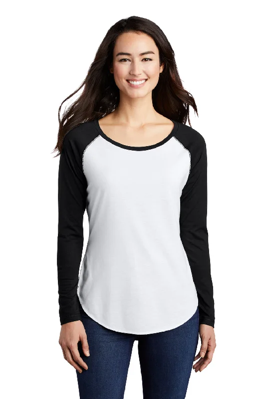 Luxury And Elegant Sport-Tek Womens Moisture Wicking Long Sleeve Scoop Neck T-Shirt - White/Black