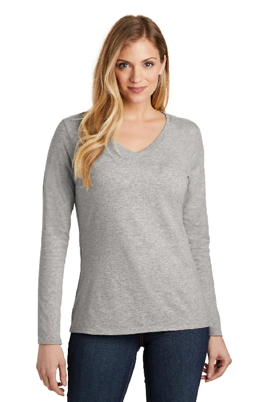 Age-reducing Style District Womens Very Important Long Sleeve V-Neck T-Shirts - Heather Light Grey