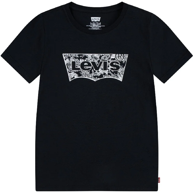 Luxury And Elegant Levi's BLACK Floral Batwing T-Shirt