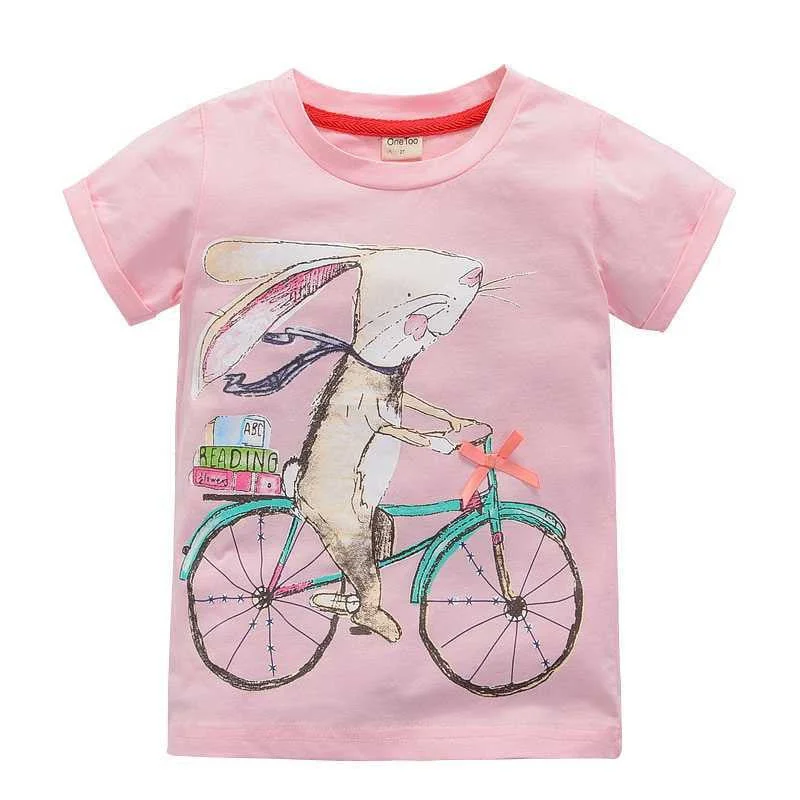 Exclusive Customization Girl t-shirt big Girls tees shirts children blouse t-shirts kids summer clothes jacket rabbit pink