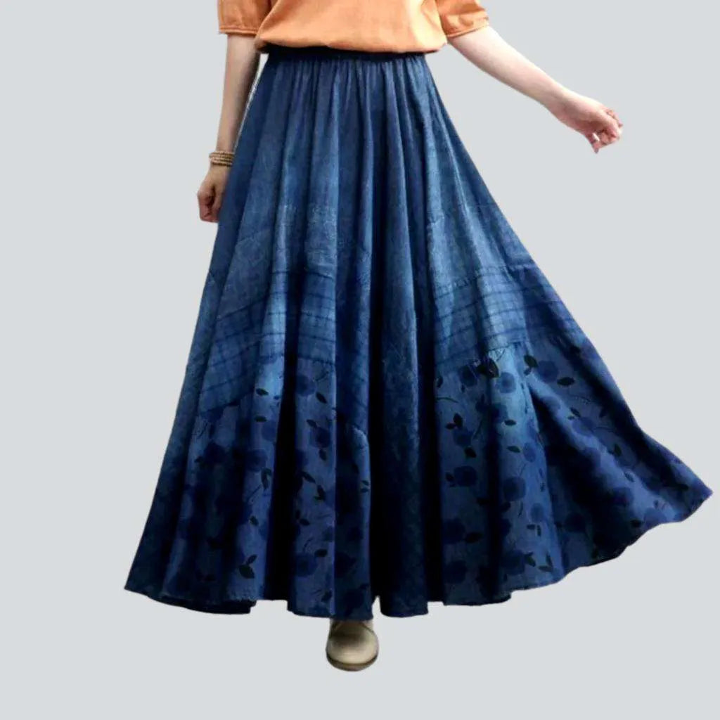 Cute Style Long dark wash jeans skirt
 for women