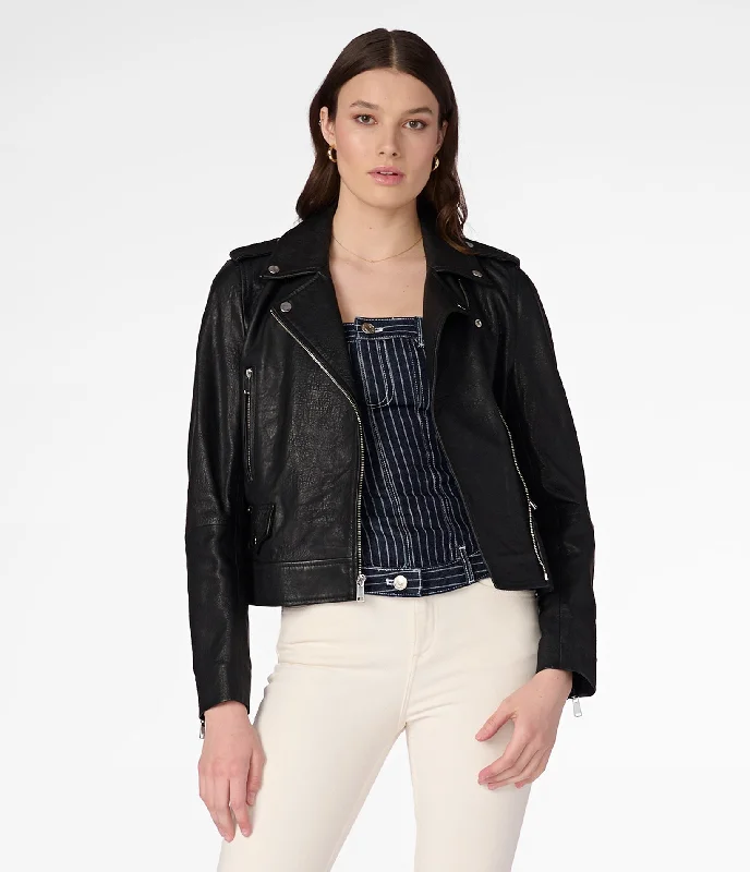 Versatile Items Kiley Textured Asymmetrical Genuine Leather Jacket