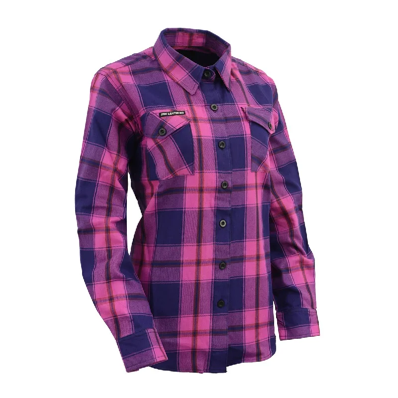 Classic Series Milwaukee Leather MNG21610 Women's Pink, Blue and Maroon Long Sleeve Cotton Flannel Shirt