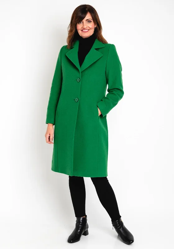 Warm Atmosphere Christina Felix Notch Collar Wool Cashmere Blend Long Coat, Green