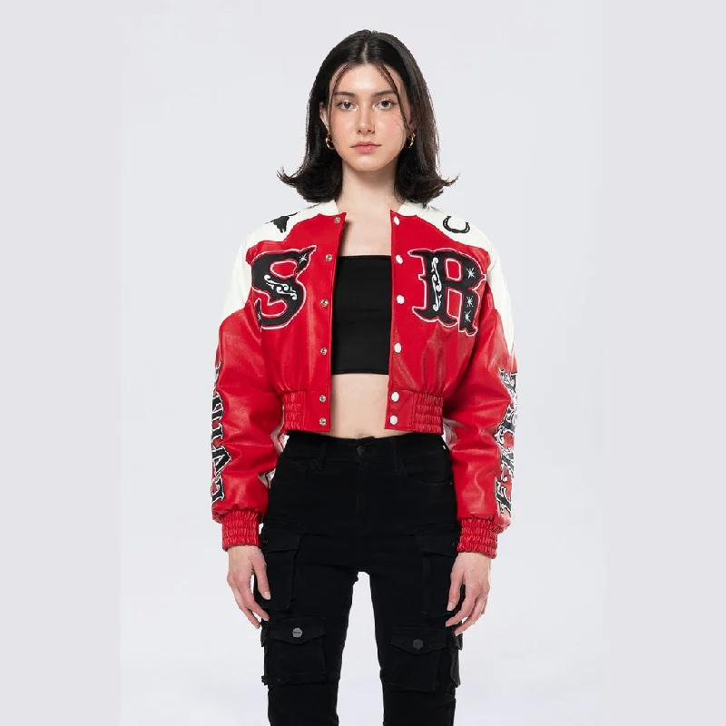 Casual Style Relaxed Rodeo Cropped Jacket - True Red