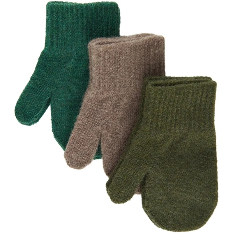 Exquisite Fabrics Mikk-Line Magic Mittens 3-pack Beech-Slate Black-Evergreen