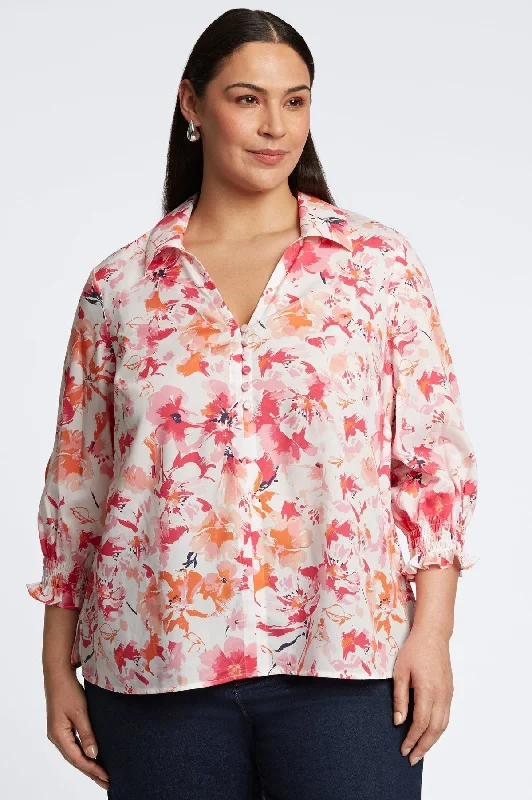 Body Design Alexis Plus No Iron Watercolor Floral Popover Shirt