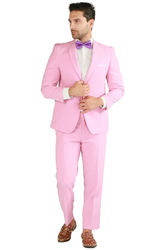 Sweet Style Paul Lorenzo 1969 Pink Solid Slim Fit Suit (2-Piece Set)