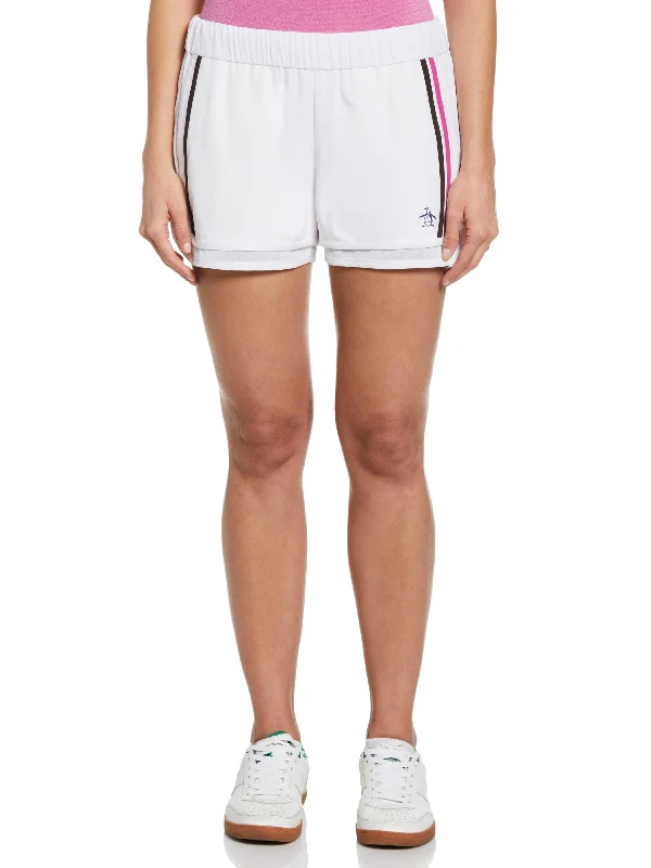 French Style Women's Mesh Hem Contrast Stripe Tennis Shorts