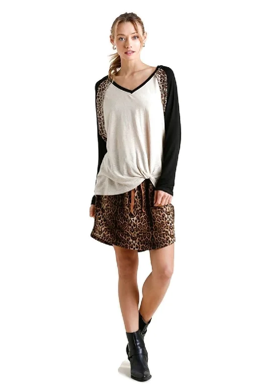 Free And Casual Leopard Knot Top, Oatmeal