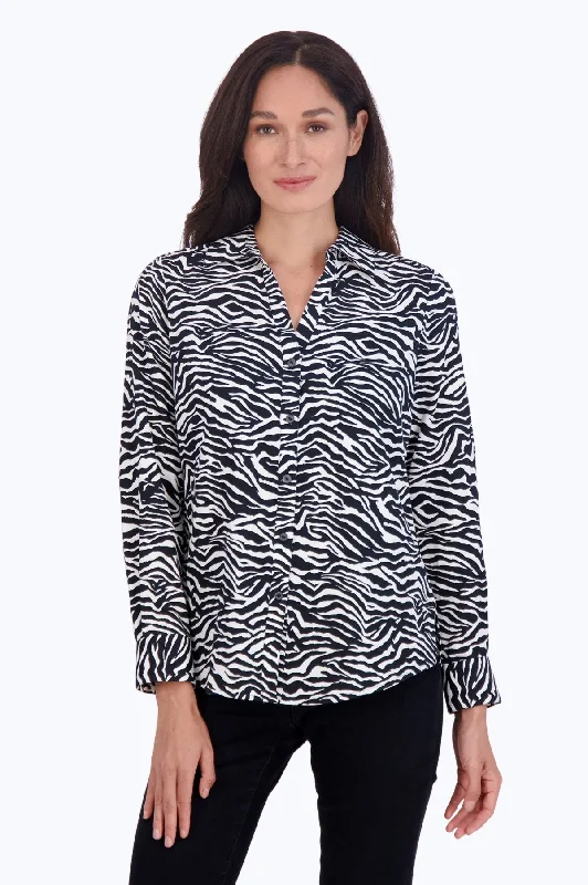 Age-reducing Style Mary No Iron Zebra Print Shirt