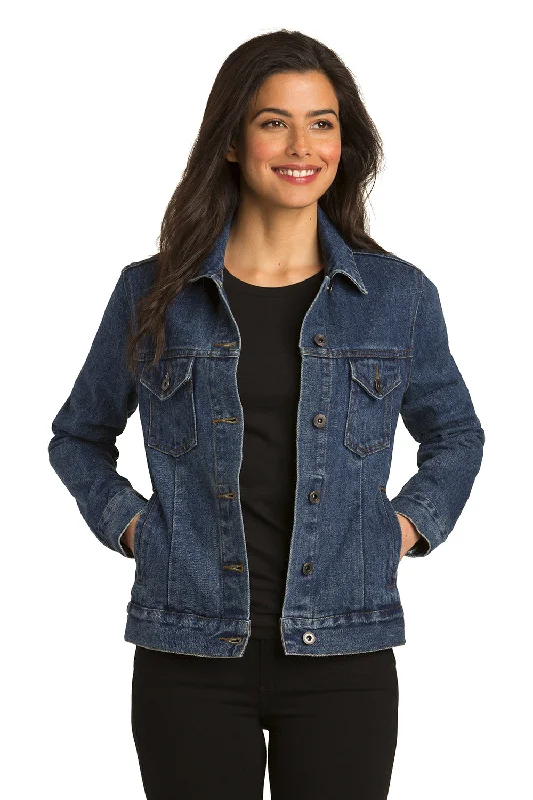 Warm Atmosphere Port Authority Womens Stonewashed Denim Button Down Jacket - Denim Blue