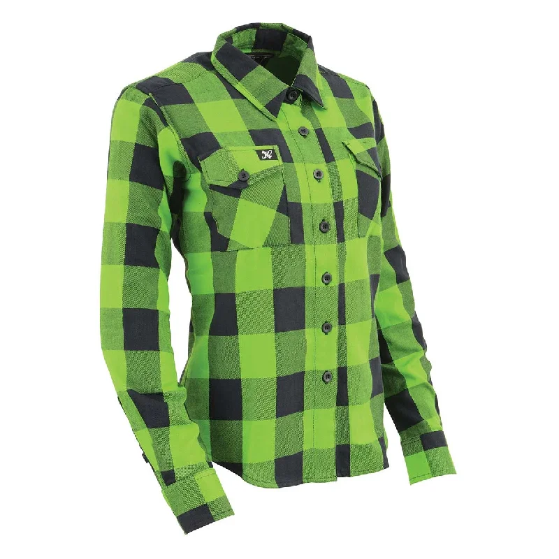 Loose Fit Milwaukee Leather MNG21606 Women's Lime Green and Black Long Sleeve Cotton Casual Flannel Shirt