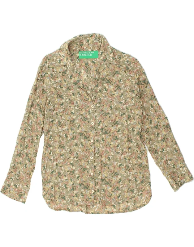 Denim Design BENETTON Womens Shirt UK 10 Small Beige Floral Modal