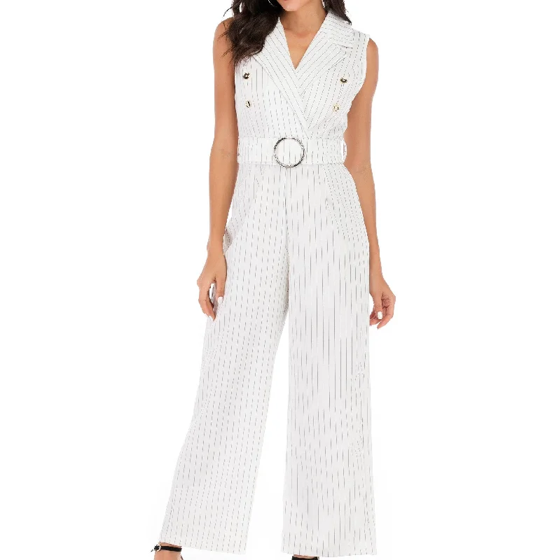 British Fashion White Sleeveless Blazer Summer Jumpsuits with Belt