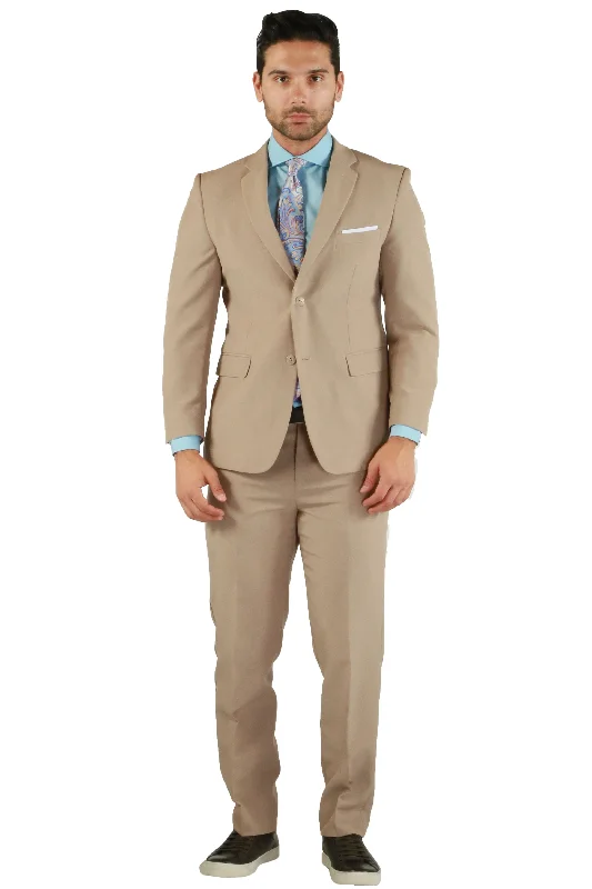 Avant-garde Design Paul Lorenzo 1969 Tan Solid Slim Fit Suit (2-Piece Set)