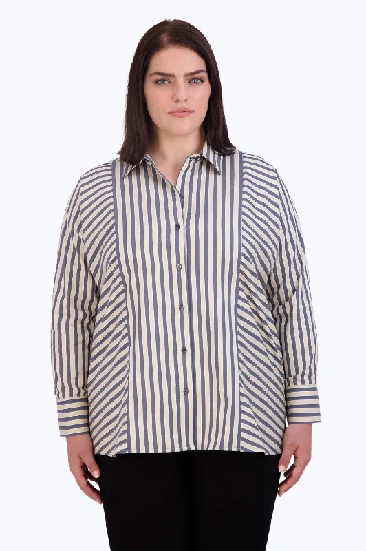 Bottom And Versatile Jackie Plus No Iron Navy Stripe Shirt