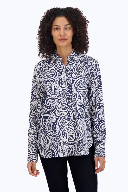 New Autumn And Winter Styles Meghan No Iron Navy Paisley Shirt